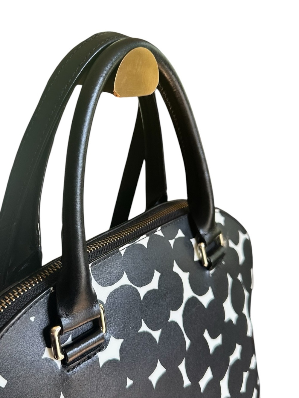 ✨ Kate Spade Geo Print Dome Satchel Crossbody Black White NWOT - Picture 7 of 12